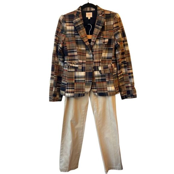 Set of Brooks Brothers Y2K patchwork Madras plaid blazer and sailor ankle chino - Picture 1 of 16